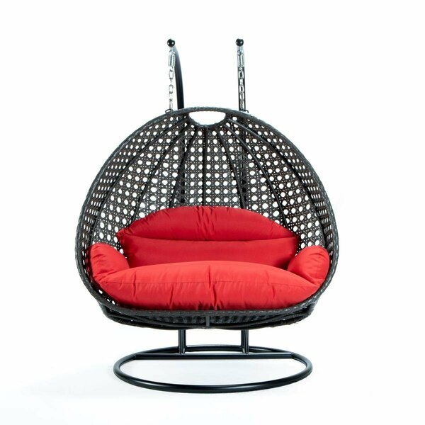 Patio Trasero 78 x 57 x 27 in. Charcoal Wicker Hanging 2 Person Egg Swing Chair, Red PA2609719